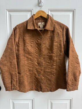 Woolrich Fawn Brown Embroidered Embossed Faux Suede Jacket Shacket Western Fall